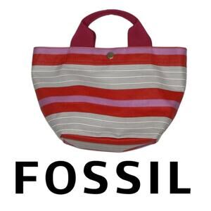 Authentic Fossil KeyPer Tote Multicolor Striped Canvas Tote
